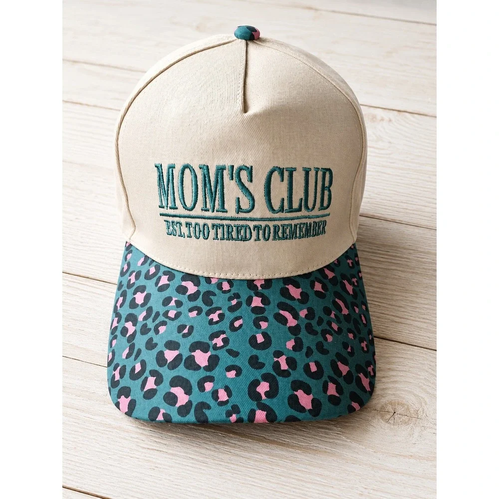 Mom's Club Too Tired to Remember Hat Leopard Print Adjustable Cap New